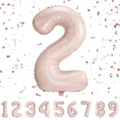 Afbeelding van Verjaardagsgetallen ballon 2 jaar, folieballon voor kinderverjaardag, decoratie XXL, pastelroze, enorme in 40 101 cm verjaardagsdecoratie, cijfer verjaardag, QPink2