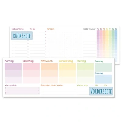 Afbeelding van paper&amp;you® Weekplanner zonder vaste datum, regenboog, 50 vellen, bureaukalender, blok dwars ongedateerd, incl. afsprakenplanner, habittracker, to do lijst, boodschappenlijst, notities,