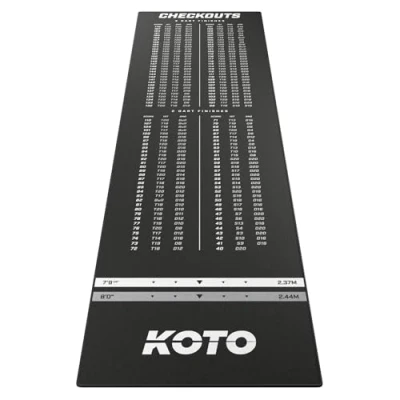 Afbeelding van KOTO Check Out Tapijt Zwart 285 x 80 cm, Incl. Score indicatie &amp; Oche Professionele Dartmat, Bescherming Vloer Dartpijlen, Dart Mat