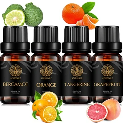 Afbeelding van Aromatherapie Bergamot etherische olie Set voor diffuser, Grapefruit Kit luchtbevochtiger, 4x10ml Therapeutische kwaliteit oranje oliën Pure Mandarijn, Oranje, Grapefruit, Bergamotolie