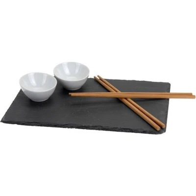 Afbeelding van Excellent Houseware Sushi Servies voor 2 Personen Set 7 delig Leisteen met stokjes