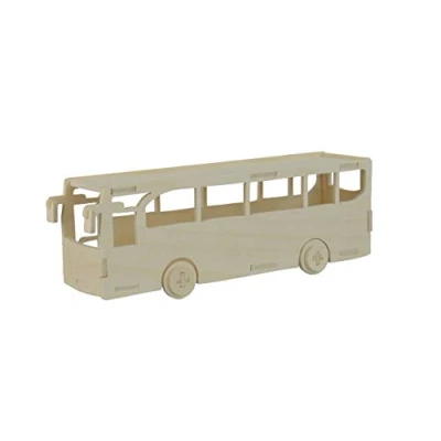 Afbeelding van Pebaro 851/6 houten bouwpakket bus, 3D puzzel, modelbouwset, knutselen met hout, knutselset, voorgesneden plaat, incl. schuurpapier, uitbreken, in elkaar steken, klaar,