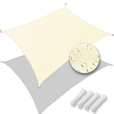 Afbeelding van VOUNOT Zonnezeil Rechthoekig incl. bevestigingskoorden Waterdicht, zonwerend Weerbestendig en UV bescherming, voor balkon Tuinterras, 3x5m, Beige