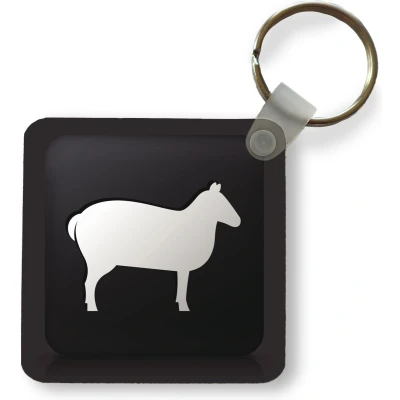 Afbeelding van Sleutelhanger een illustratie van schaap op zwarte achtergrond Plastic Rond Uitdeelcadeautjes