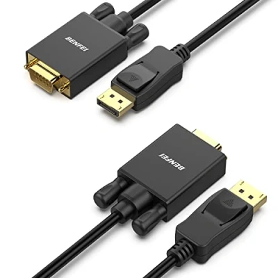 Afbeelding van BENFEI DisplayPort naar VGA 1.8M kabel 2 Pack, adapter mannelijk verguld snoer voor Lenovo, Dell, HP, ASUS en andere merken