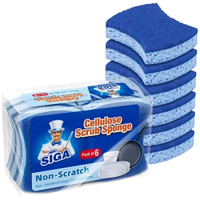 Afbeelding van MR.SIGA Krasvrije schuursponzen van cellulose, dubbelzijdige afwasspons voor keuken, 12 stuks