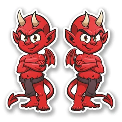 Afbeelding van 2 x rode duivel vinyl sticker motorfiets fietshelm iPad Demon # voor laptop 5383 5 cm breed 10 lang