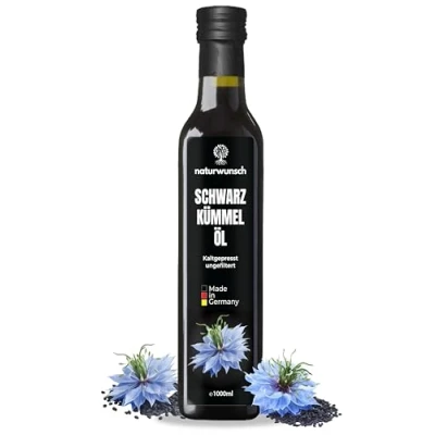 Afbeelding van naturwunsch Zwarte komijnolie 1000 ml, ongefilterd, koudgeperst, vers in Duitsland geproduceerd Egyptische Nigella sativa zaden