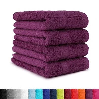 Afbeelding van BaSaTex Set van 4 handdoekenset voor huishouden en gasten, badstof handdoeken met ophanglus zacht katoen, 50 x 100 cm, washanddoeken de badkamer, Oeko Tex, Made in Green, paars