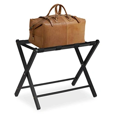 Afbeelding van Relaxdays inklapbaar kofferrek, hout, voor hotel &amp; thuis, gekruist frame, HBD: 54,5x66x44 cm, bagage standaard, zwart