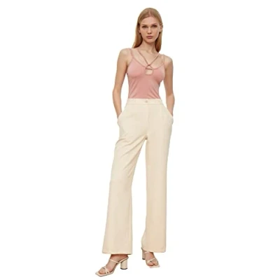 Afbeelding van Trendyol Vrouwen Normaal Normale taille Breed been Stone geweven broek met wijde pijpen TWOAW21PL0076