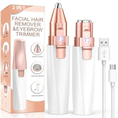 Afbeelding van Gezichtshaarverwijderaar oplaadbaar en Wenkbrauw Trimmer dames: Rechargeable 2 in 1 Facial Eyebrow Hair Remover for Women, Portable Face Shaver and