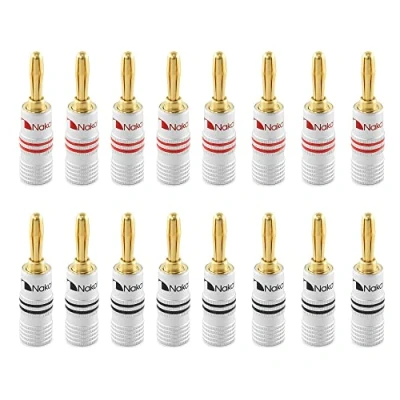 Afbeelding van Nakamichi 24K vergulde bananenstekker 12 AWG 18 Maatmaat 4 mm flexibele aansluiting van de kabels, hifi boxen, versterkers, AV receivers, geluids en stereosystemen 16 stuks (8 paar)