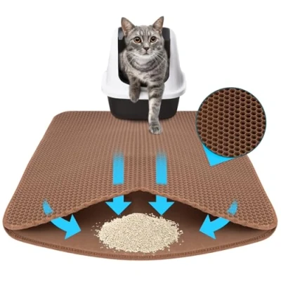 Afbeelding van KARAT Kattenbakmat, waterdichte onderlegger voor kattenbak, kattenmat beschermt de vloer tegen kattenbakvulling, mat kattenbak (bruin, 76 x 61 cm)