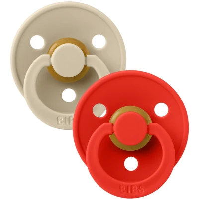 Afbeelding van BIBS Colour fopspeen, set van 2, BPA vrij, ronde stofzuiger, natuurlijk rubberlatex, Made in Denemarken, maat 1 (0 6 maanden), vanille/candy Apple
