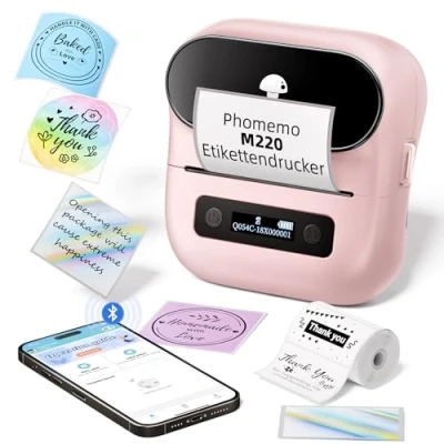 Afbeelding van Phomemo M220 labelprinter, upgrade barcode printer, Bluetooth draagbare thermische stickermaker voor adres, mailing, thuis, kleine bedrijven, compatibel met telefoon, pc