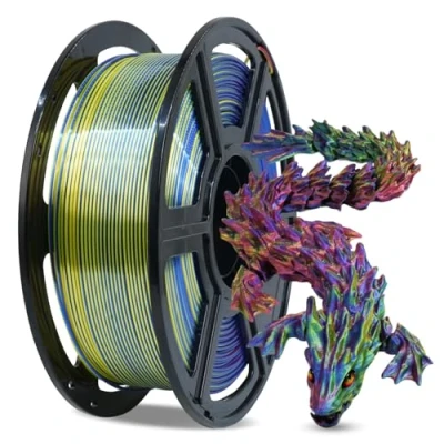 Afbeelding van FLASHFORGE zijden PLA 3D printerfilament, zijdeglanzend, snel kleurverloop wisselende regenboog filament 1,75 mm, 1 kg spoel, zijdetextuur en ultrahoge glans, driekleuren R&amp;Y&amp;B