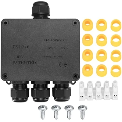 Afbeelding van IP68 Waterdichte Aansluitdoos, 4 weg Buitenkabel Connector Verdelendoos, Zwarte Verlengkabel Vertakking Kabelconnector voor 12mm Outdoor Waterdicht