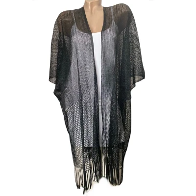 Afbeelding van Kaftan Vest Omslagsjaal glanzend in het effen kleur zwart