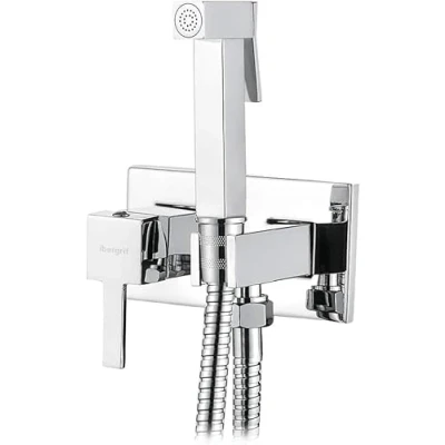 Afbeelding van Ibergrif M22011 Bidetkranen, Bidet Douche Kit, Inbouw voor WC Messing, Vierkant, Chroom, Zilver