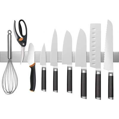 Afbeelding van KitchenMonster® Messenmagneet Messenblok 40 cm Magnetische Messenhouder Inclusief Zelfklevend Tape (3M) en Schroefbevestiging Messenmagneetstrip RVS