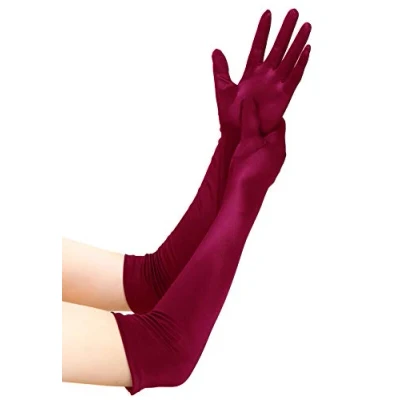 Afbeelding van EORUBE Lange Opera 1920s Satijnen Handschoenen voor Vrouwen Elleboog Lengte Party Kostuum Handschoenen, Smooth 20.5 Wijnrood, Eén maat