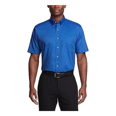 Afbeelding van Van Heusen Men&#039;s Regular fit Oxford Short sleeve Button Down collar Dress Shirt, English Blue, Large