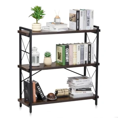 Afbeelding van VEVOR Rustieke boekenkast Staande plank Opbergplank Metaal 3 niveaus 90x30x91cm