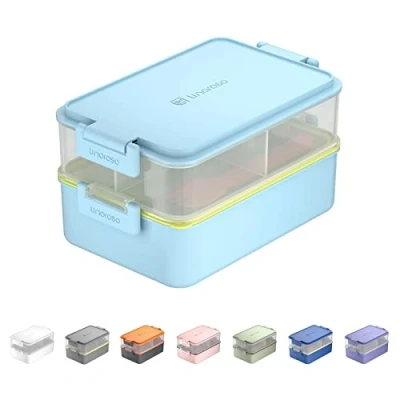 Afbeelding van lunchbox voor volwassenen, broodtrommel met 3 zakken, bentobox schotel en servies, magnetron water, kunststof, BPA vrij, als ontbijtbox, saladebox, lichtblauw