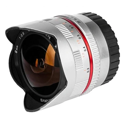 Afbeelding van Samyang F1220306102 CSC spiegelloze lens voor Sony E (vaste brandpuntsafstand 8 mm, diafragma f/2.8 22 II UMC, visoog), zilverkleurig