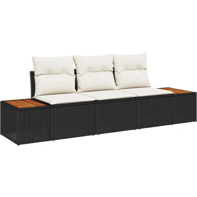 Afbeelding van vidaXL 3 Persoons Tuin Sofa Set met Kussens Zwart Poly Rattan Acacia