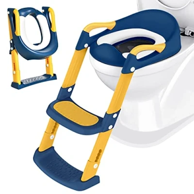 Afbeelding van Toiletpot voor kinderen baby: verkleinzitje baby&#039;s stoelverhoger toilet met trede kleine leerstoel meisjes jongens opvouwbare netheid adapter blauw