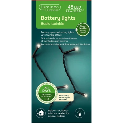 Afbeelding van Kerstverlichting op batterijen 4 meter Lumineo (48 LEDs, Timer, Lichtprogramma&#039;s, Binnen/Buiten)