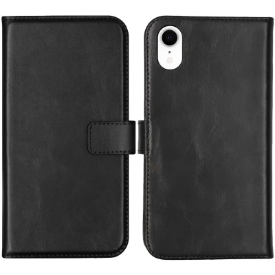 Afbeelding van Apple iPhone Xr Hoesje Echt leder Selencia Bookcase Zwart Telefoonhoesje
