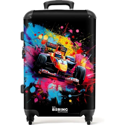 Afbeelding van NoBoringSuitcases.com® Koffer groot Rolkoffer lichtgewicht Formule 1 auto met graffiti Reiskoffer 4 wielen Grote trolley XL 20 kg bagage