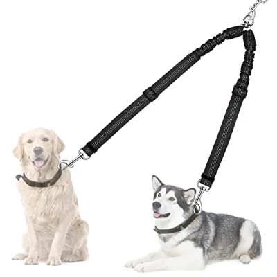 Afbeelding van Nasjac Double Dog Leash Lead, No Tangle Dual Lead Splitter 360Swivel Rotation Reflective Adjustable Length Two Coupler, Comfortable Shock Absorbing Bungee for Dogs Walking Training (B)