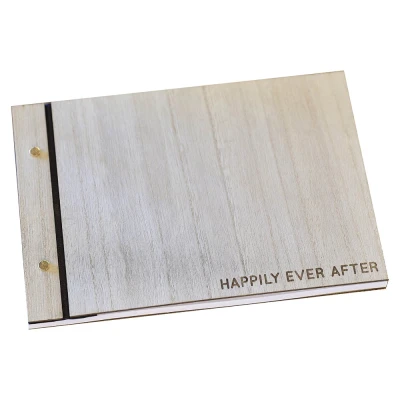 Afbeelding van Ginger Ray Houten &#039;Happily Ever After&#039; Huwelijksgastenboek met 32 blanco pagina&#039;s, neutraal