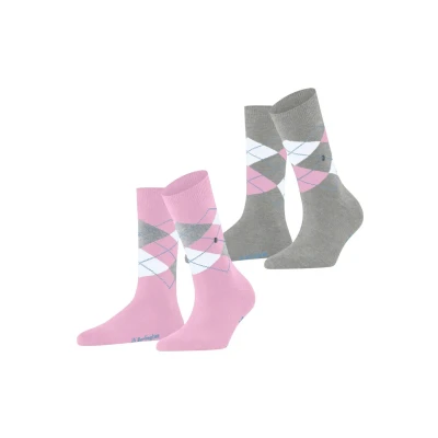 Afbeelding van Burlington 2ER PACK ARGYLE, RAUTENMUSTER, CLIP, Onesize Sokken, Dames, Maat: 36 41, Rosa grau