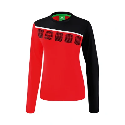 Afbeelding van 5 C longsleeve dames rood/zwart/wit / 38
