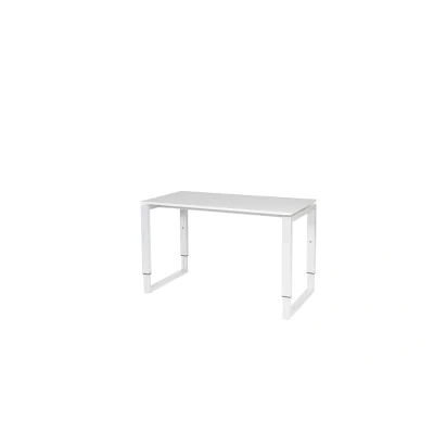 Afbeelding van Domino Plus bureau, hoogte instelbaar (62 85cm) met 120x60cm &#039;zwevend&#039; licht grijs 25mm blad en wit (RAL9010) O poot frame