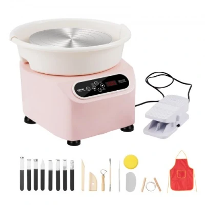 Afbeelding van VEVOR Elektrische pottenbakkersmachine, 280 mm, 450 W, met pedaal, touchscreen, LCD, mini pottenbakkersdraaibank 4 steunpoten, snelheidsbereik van 50 300 omw/min, voor keramische handwerk, wit