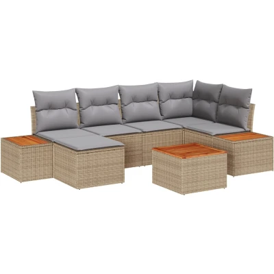 Afbeelding van vidaXL 7 delige Tuin Sofa Set met Kussens Beige Poly Rattan Acacia