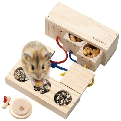 Afbeelding van Navaris voerpuzzel voor kleine dieren Set van twee Hondenpuzzel en katten puzzel Voederpuzzel hout Honden speelgoed kattenspeelgoed