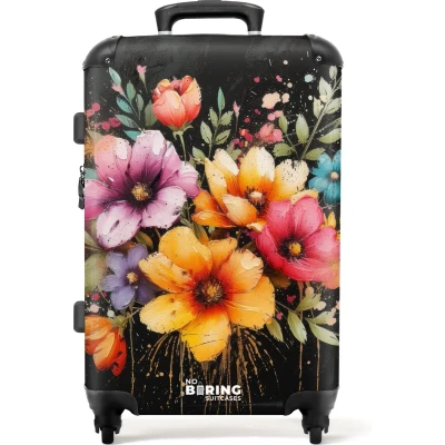 Afbeelding van NoBoringSuitcases.com® Koffer groot Rolkoffer lichtgewicht Bloemen in graffiti stijl Reiskoffer met 4 wielen Grote trolley XL 20 kg bagage