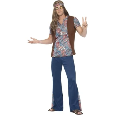 Afbeelding van SMIFFYS Blauw hippie peace kostuum voor mannen S Volwassenen kostuums