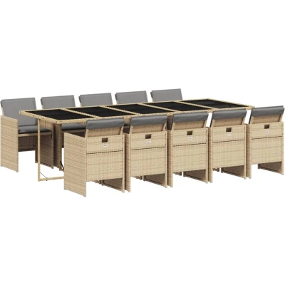 Afbeelding van vidaXL 11 delige Tuinset met kussens poly rattan gemengd beige
