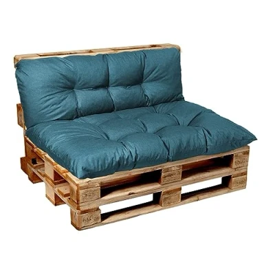 Afbeelding van Garden Factory Palletkussen, zitkussen, rugkussen of set, gewatteerd Set (Zitkussen 120x60+Rugkussen 120x40) Turkoois