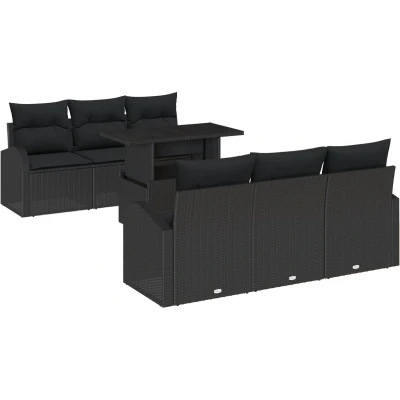 Afbeelding van vidaXL 7 delige Tuin Sofa Set met Kussens Zwart Poly Rattan
