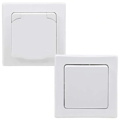 Afbeelding van Delphi IP44 Schakelstopcontact met frame, inbouwstopcontact en tuimelschakelaar klapdeksel, voor vochtige ruimtes buiten, 230 V, wit