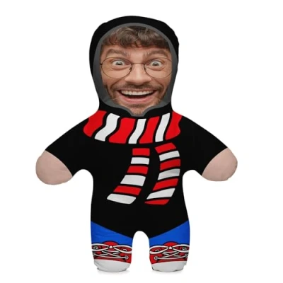 Afbeelding van Gepersonaliseerd fotocadeau kussen met vulling; Body je eigen gezichtsfoto bedrukt; 45 cm hoog; Verjaardagscadeau Vaderdag Moederdag Kinderdag; Motief jongen sjaal [091]